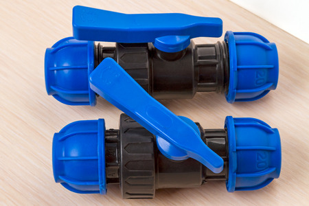Two low pressure polyethylene valvesの写真素材