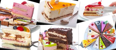 Collage with different pieces of cake in the photo