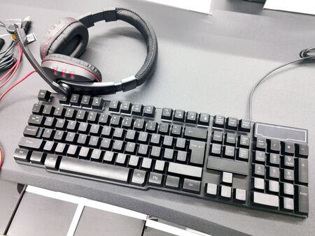 New computer keyboard and gaming headphonesの写真素材