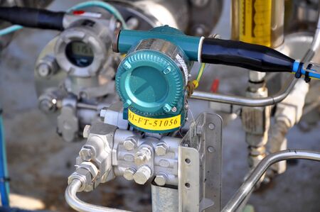 The pressure transmitter installed on process equipmentの写真素材
