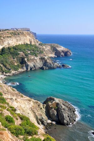 The rocky shore of the islandの写真素材