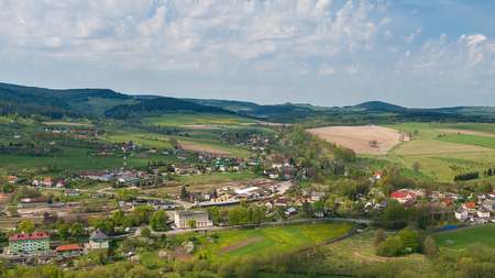 Szczytna village from above, Stolowe Mountains, Klodzka Valley, Sudetes, Polandの写真素材