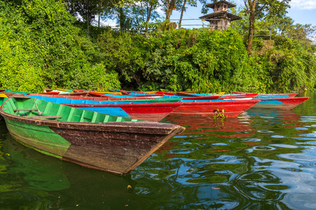 Rowboat symbol of Phewa lakeside in Pokhara city, Nepal.の写真素材