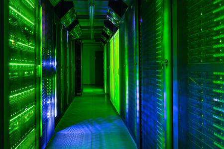 Data center, server room. Web internet and network telecommunication technology, big data storage,...