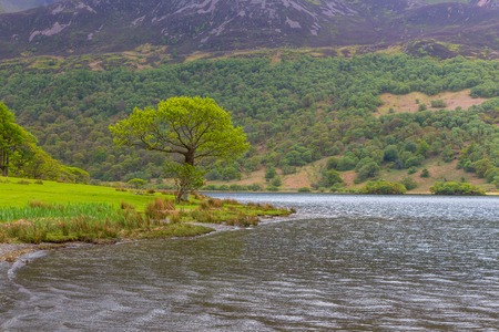 Crummock Water and mountain view, Lake District National, Cumbria, England, UKの写真素材