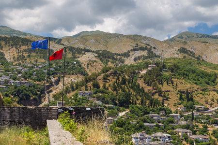 Gjirokaster Albania- 28 June 2014: Gjirokaster castle, UNESCO World Heritage site in south of Albania.のeditorial素材