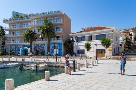 Saranda, Albania- 28 June 2014: Marina in Saranda town. Is coastline town, situated on an open sea gulf of the Ionian Seaのeditorial素材