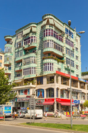Tirana, Albania- 01 July 2014: Street of new Tirana town in beautiful sunny day. Tirana is the capital and most populous city of Albania.のeditorial素材
