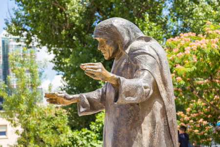 Tirana, Albania- 01 July 2014: Monument to Mother Teresa in the center of Tirana. Saint Mother Teresa of Calcutta, an Albanian nun.のeditorial素材