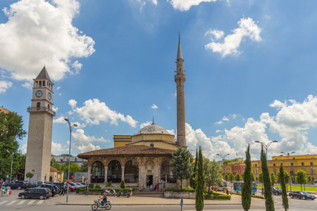 Tirana, Albania- 01 July 2014: Hadji Ethem Bey Mosque, 18th-century mosque located in the center of the Albanian capital Tirana.のeditorial素材