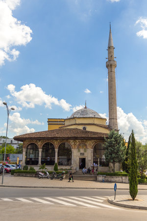 Tirana, Albania- 01 July 2014: Hadji Ethem Bey Mosque, 18th-century mosque located in the center of the Albanian capital Tirana.のeditorial素材
