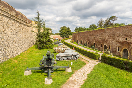 Belgrade, Serbia- 16 August 2014: Tanks and cannon guns in Belgrade Fortress, Kalemegdan Park....