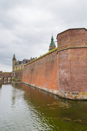 Helsingor, Denmark- 30 August 2014: View of Kronborg palace, defensive walls and fosse. Kronborg Palace, most important Renaissance palace in Northern Europe.のeditorial素材