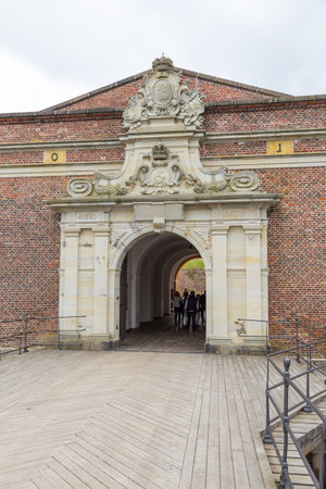 Helsingor, Denmark- 30 August 2014: View of the entrance gate to the Kronborg Palace. Kronborg Palace, most important Renaissance palace in Northern Europe.のeditorial素材
