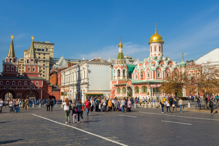 Moscow, Russia- 20 September 2014: Kazan Cathedral is a Russian Orthodox church located on the...