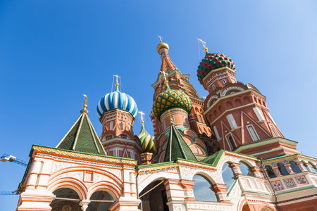 Moscow, Russia- 20 September 2014: Saint Basils Cathedral as viewed from Red Square. The church is part of the Moscow Kremlin and Red Square UNESCO World Heritage Site since 1990.のeditorial素材