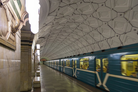 Moscow, Russia- 20 September 2014: Interior of the metro station in Moscow, Russia. It is a great...