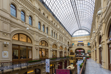 Moscow, Russia- 23 September 2014: Luxurious inside of the GUM, Department Store shopping mall is...
