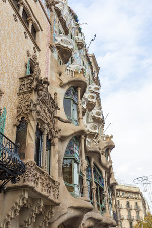 Barcelona, Spain- 10 November 2014: Facade of a modernist building at Passeig de Gracia, Eixample District. Building with rich decorations. New part of the city.のeditorial素材
