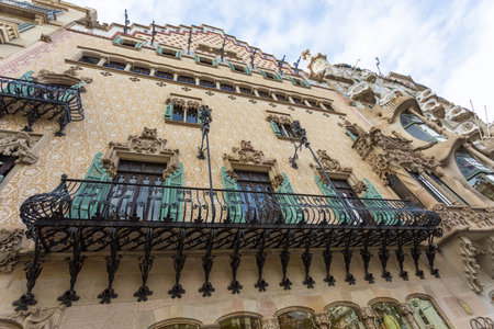 Barcelona, Spain- 10 November 2014: Facade of a modernist building at Passeig de Gracia, Eixample District. Building with rich decorations. New part of the city.のeditorial素材