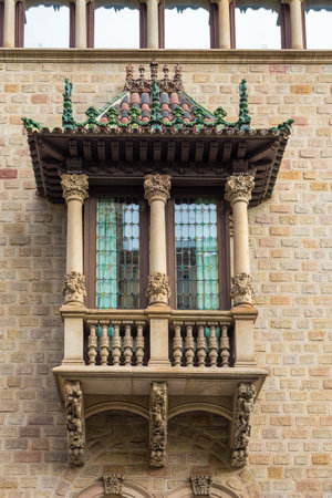 Barcelona, Spain- 10 November 2014: The decorative balcony has a city Office Building at Rambla at Catalunya. Diputacio de Barcelona - Can Serra.のeditorial素材