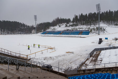 Lahti, Finland- 02 March 2015: Lahti Stadium ,Lahden stadion. Stadium is used in skiing, biathlon and football matches. It, along with neighboring ski jumping hills.のeditorial素材
