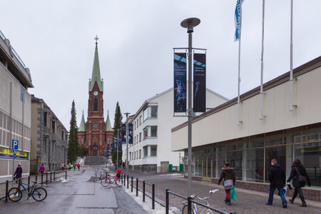 Mikkeli, Finland- March : View of the Mikkeli Cathedral, Mikkelin Tuomiokirkko, large church in Mikkeli, Southern Slavonia. Designed by architect Josef Stenback.のeditorial素材