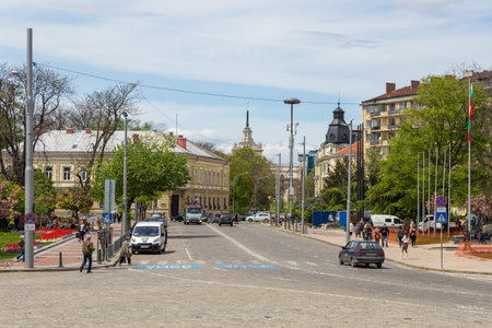 Sofia, Bulgaria- 30 April 2015: View from Sveti Aleksandar Nevski Square, tower of Russian Church...