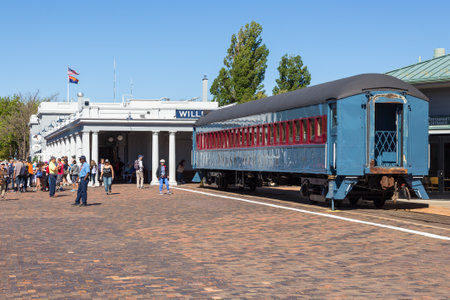 Williams, Arizona, USA- 01 June 2015: Grand Canyon train on the station, old, historic truck.のeditorial素材