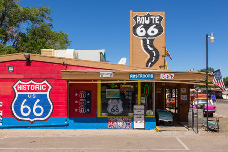 Seligman, Arizona, USA- 01 June 2015: Souvenir shop, symbol of the legendary Route 66 on the facade of the building.のeditorial素材