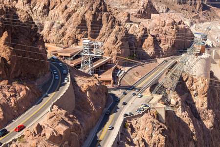 Boulder City, Nevada, USA- 01 June 2015: View of the Hoover Dam, a concrete gravitational arc dam,...
