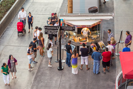 Las Vegas, Nevada, USA- 01 June 2015: view of the pizza booth. Street food at Las Vegas Boulevard....