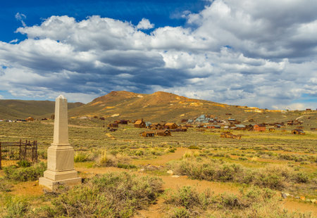 Bodie, California, USA- 03 June 2015: Monument at the cemetery on the outskirts of the city. Bodie State Historic Park.のeditorial素材