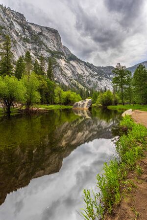 View of the Mirror Lake in Yosemite National Park, Sierra Nevada Mountain, California, USA.の写真素材