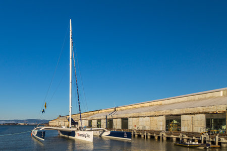 San Francisco, California, USA- 07 June 2015: Catamaran at the Port of San Francisco, Golden Gate...