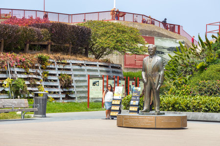 San Francisco, California, USA- 08 June 2015: Monument dedicated to the memory of Joseph Strauss, chief engineer of the Golden Gate Bridge.のeditorial素材