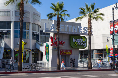 Los Angeles, Hollywood, USA- 10 June 2015: Modern Building at Hollywood Boulevard, movie district.のeditorial素材