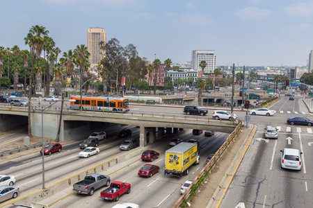 Los Angeles, California, USA- 11 June 2015: View of skyscrapers in Downtown. Urbanized landscape.
