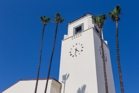 Los Angeles, California, USA- 11 June 2015: View of the historic building Union Station, the main railway station.のeditorial素材