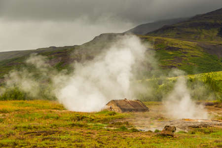 Geothermal area in the Haukadalur Valley, Golden Circle, Iceland.の写真素材