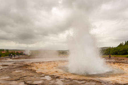 Geothermal area in the Haukadalur Valley, Strokkur Geyser, Golden Circle, Iceland.の写真素材