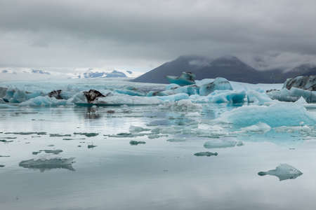 View of the Jokulsarlon glacial lagoon, southern Vatnajakull glacier. Vatnajokull National Park,...