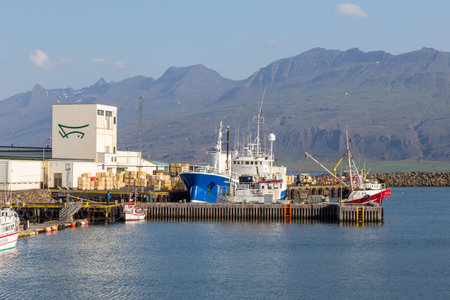 Djupivogur, Iceland- August 24, 2015: Port buildings in the small town of Djupivogur. East coast of Iceland.のeditorial素材