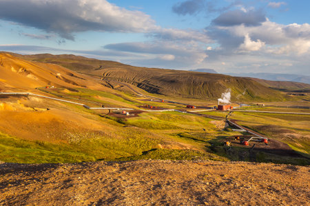 Krafla, Iceland- August 24, 2015: A view of the Krafla heat and power plant in the north-eastern part of the country near Lake Myvatn.のeditorial素材