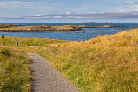 View of the Hvammsfjordur coast in Stykkisholmur, small town in western Iceland.の写真素材