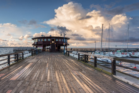 Puck, Pomeranian Province, Poland- 08 September 2015: View of the marine, pier and seaport in the city of Puck. Bay of Puck, south coast of the Baltic Sea.のeditorial素材