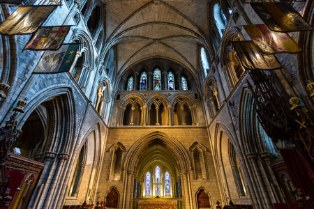 Dublin, Ireland - 09 November 2015: Interior of Saint Patrick Cathedral in Dublin, founded in 1191, is the larger of Dublin two Church of Ireland cathedrals.のeditorial素材