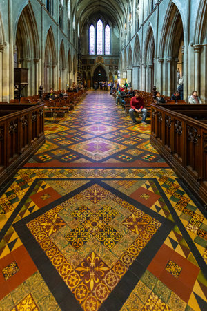Dublin, Ireland - 09 November 2015: Interior of Saint Patrick Cathedral in Dublin, founded in 1191, is the larger of Dublin two Church of Ireland cathedrals.のeditorial素材