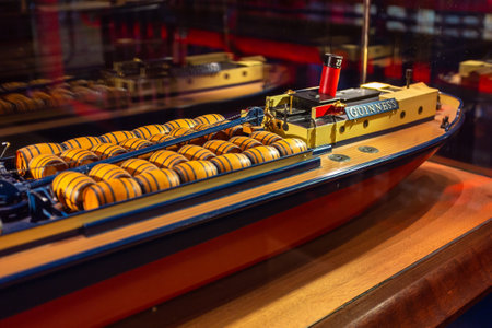 Dublin, Ireland - 09 November 2015: Interior of Guinness store in Dublin. Wooden Castleknock boat...