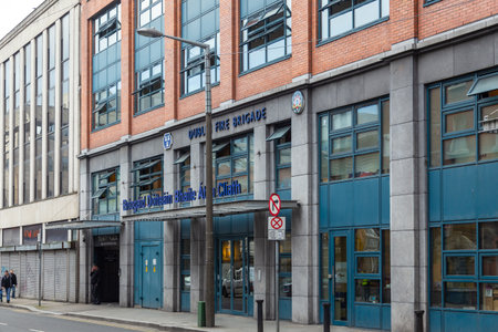 Dublin, Ireland - November 10, 2015: Dublin Fire Brigade at Townsend Street in modern building.のeditorial素材